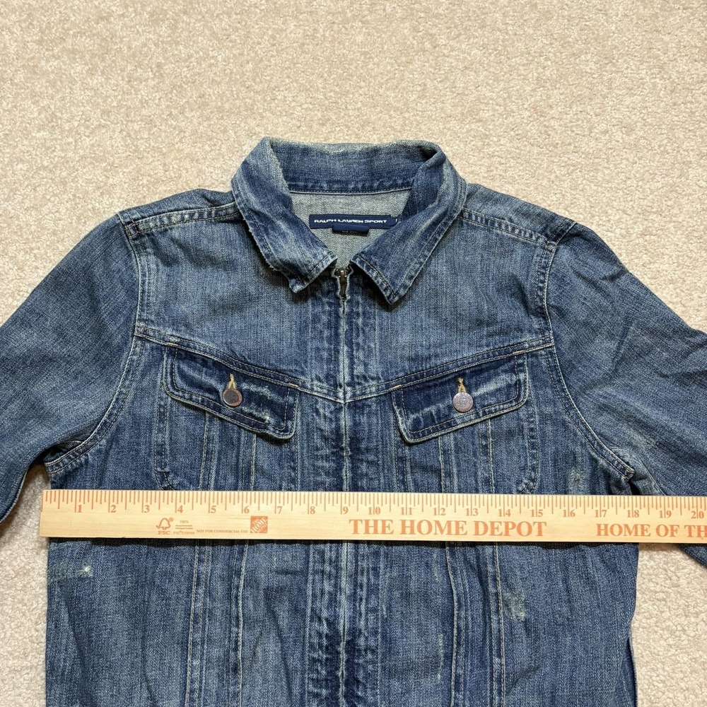 Vtg Ralph Lauren Sport Denim Jacket Womens Medium Blue Full Zip Trucker Western - Picture 6 of 16